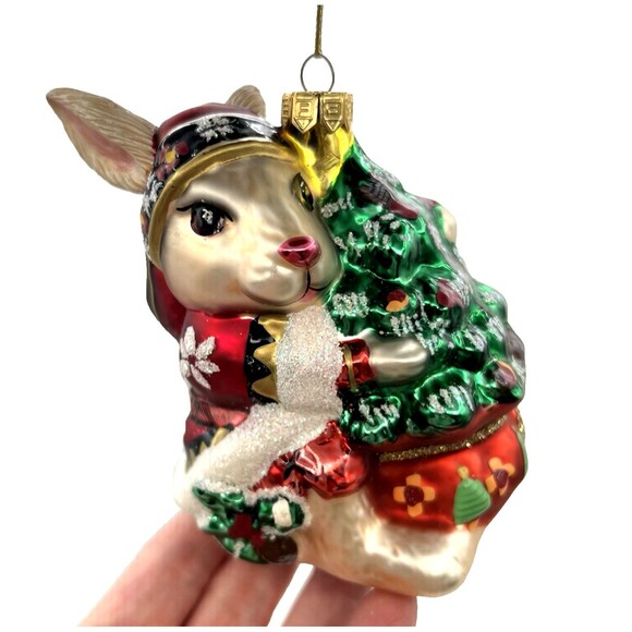 Fitz And Floyd Vintage Glass Christmas Ornaments 2004 Glass Santa Stocking Bunny - Picture 4 of 13